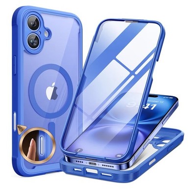Miracase Blue 6.1-In iPhone 16 Case full-body case with integrated full glass