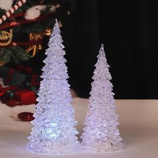 2 Pack Acrylic Lighted Christmas Tree, 11" Color Changing LED Lights, Xmas Decor