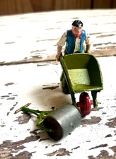 Vintage Britains Lead Gardener Farmer Wheelbarrow Roller Original Johillco