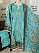 XL Size 44 LAWN 3pc Shalwar Kameez Stitched Embroidered Suit Pakistani Indian.