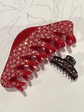 2 MADE IN FRANCE PAVE CRYSTAL RHINESTONE HAIR CLAW JAW CLIPS HOLIDAY STYLING
