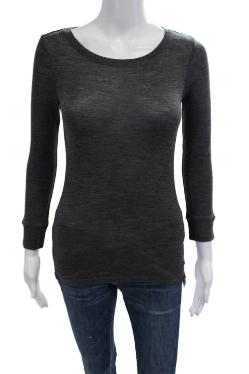Vince Womens Basic Dark Gray Wool Round Neck Long… - image 1