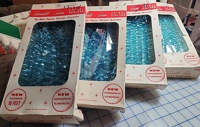 4 Boxes of Vintage Twinkle-Trim Spiral Garland BLUE New Old Stock Christmas Deco