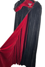 Pyramid Collection Velvet Cape Black  Red Reversible Hooded Cloak Medieval