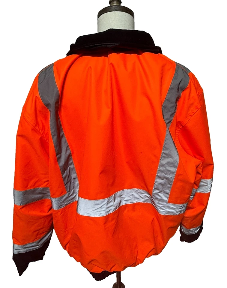High Visibility Roadside Reflective Jacket Mens XL Orange Black Hooded Quilted - Image 2 of 4