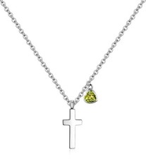 Birthstone Cross Necklace for Girls Women Cross Pendant Stainless Steel Jewelr