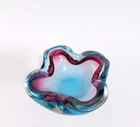 Flavio Poli for Seguso Style Murano Glass Sommerso Pink and Blue Ashtray, Italy
