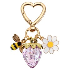 Cute Strawberry Keychain, Zinc Alloy Keyring Backpack Charm, Purple