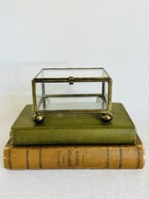 Vintage Brass and Glass Jewelry Trinket Box with Hinged Lid and Ball Feet