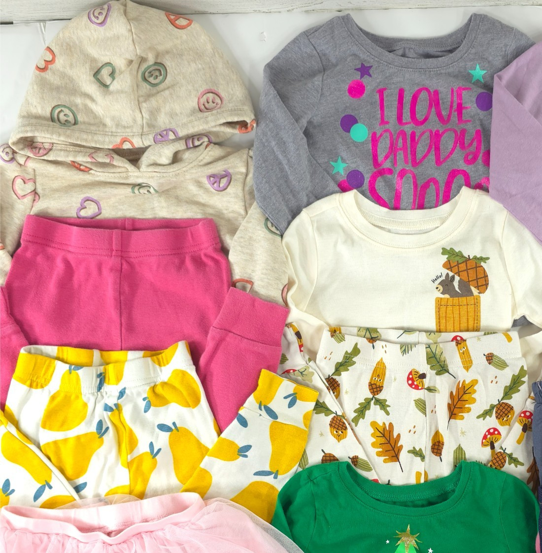 MIXED LOT OF 12 LONG SLEEVE TOPS PANTS HOODIE PAJAMAS BABY GIRL SIZE 18M PINK...
