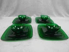 Anchor Hocking Forest Green Charm Square Glass 16-Piece Set Luncheon Salad Plate