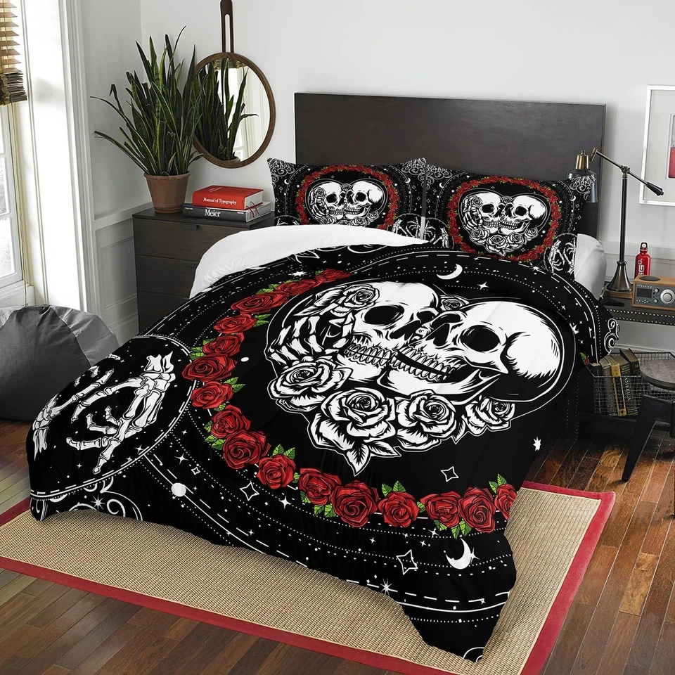被褥套装大号,骷髅和爱情 3 件套儿童和成人床上用品, — 第 4/4 张图片