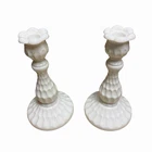 Vintage White Milk Glass Scalloped Thumbprint Candlestick Holder 8-1/2” Set of 2