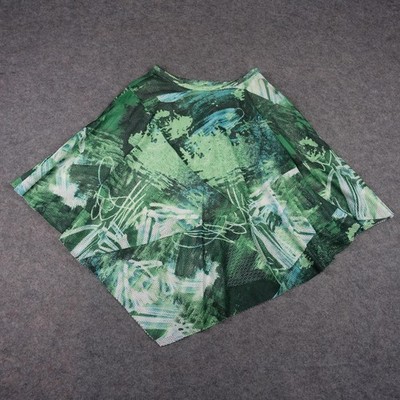 S DEER CONCEPT Skirt Womens Medium Green Abstract Mesh Handkerchief Hem Lined