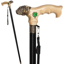 Black Buldog Dog Walking Cane, Bronze Casted Wood  Metal Walking Stick