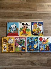 LOT OF 7 Vintage Wooden Playskool Children's Puzzles Sesame Street Snoopy Pets