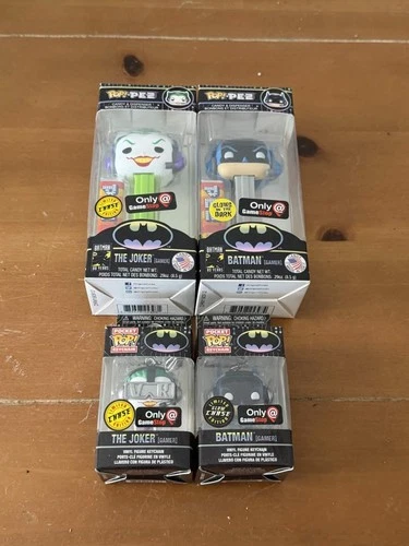 Funko Pop! Pez Keychain: DC Comics -Joker and Batman GITD and Chase Gamestop Lot