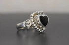 VINTAGE WESTERN 925 STERLING SILVER BLACK ONYX HEART LOCKET POISON RING SZ 6.75