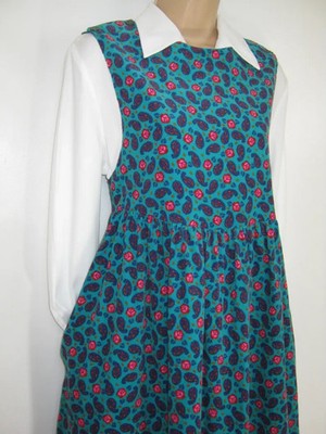 LAURA ASHLEY Retro 80s Sea Green Paisley Rosebud Needlecord Pinafore Dress,10/12