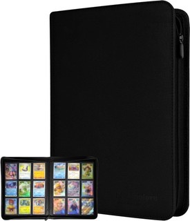 9 Pocket Zip Card Binder Holds 360 Cards 20 Side Loading Pages (Black)(Black)