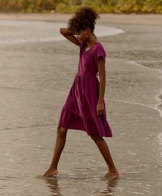 Pact Coastal Double Gauze Breezy Dress Sangria S W9I | eBay