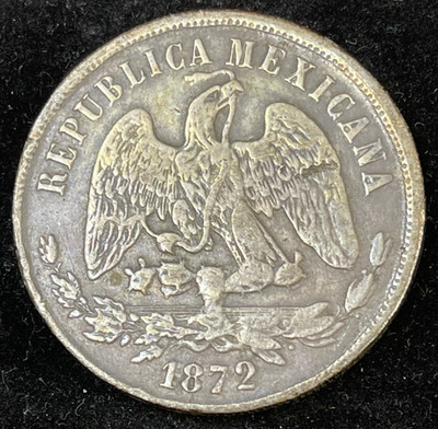 1872 Mexico Pi O One Peso Silver Coin Rare High Value