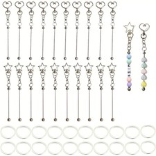 20 Pcs Beadable Keychains Bars Blanks Metal Beaded Keychain Making Kit for Cr...