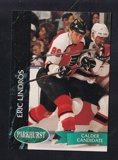1992-93 Eric Lindros Rookie Card Philadelphia Flyers Parkhurst Hockey Card #128. rookie card picture