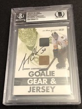 Beckett 10 Gem Mint Auto Gerry Cheevers ITG Goalie Gear Leg Pad & Jersey GG-23