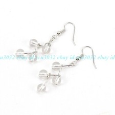 Pretty 6mm Clear Crystal Round Gemstones Beads Silver Dangle Drop Earrings