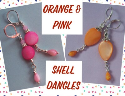 flat SHELL & MOP DANGLES pink or orange HANDCRAFTED Choose