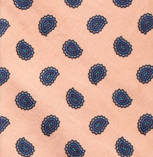 Robert Talbott Hand-Sewn Silk Tie for Rodes   Peach with Navy Paisley Pattern