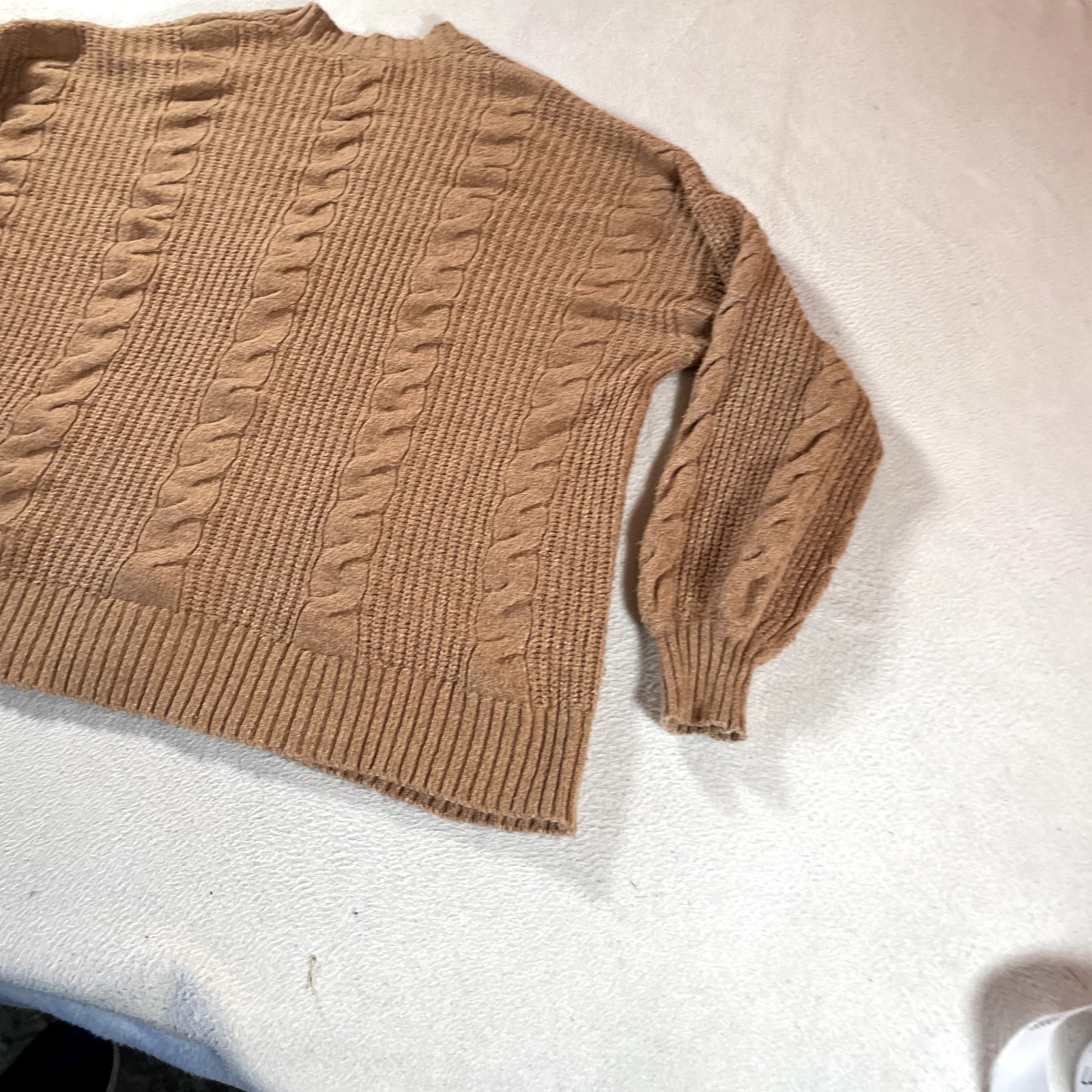American Eagle Sweater Womens Tan Ribbed Chunky Knit Button Grandma Core V Neck