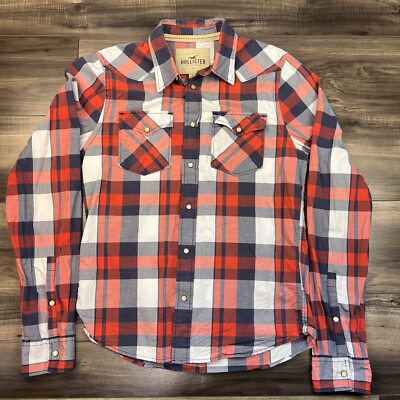 Hollister Shirt Mens Large Red Blue Plaid Snap Up Long Sleeve Button Up | eBay Hollister Shirt Mens Large Red Blue Plaid Snap Up Long Sleeve Button Up | eBay