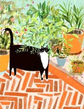 2 Sizes Boho Stylized Black Cat w/ Houseplants Plants Canvas Art Print New