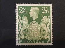 GB 1942 SG476A KING GEORGE VI 2/6 YELLOW GREEN COAT OF ARMS - FINE USED KGVI