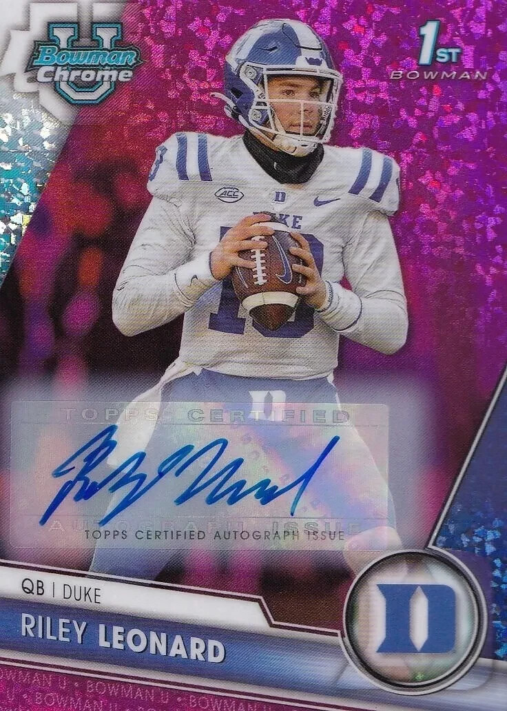 Riley Leonard 2023 Bowman Chrome U 1st Fuchsia Mini Diamond Refractor Auto #/150