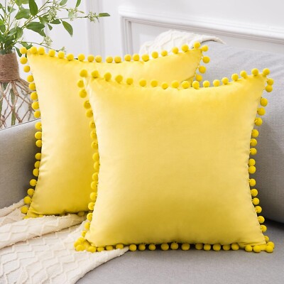 Top Finel Decorative Pillow Covers 18x18 Set of 2, Yellow Velvet