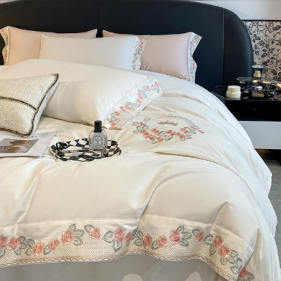 Brushed 100% Egyptian Cotton Flowers Embroidery Bedding Set  Duvet Cover Set