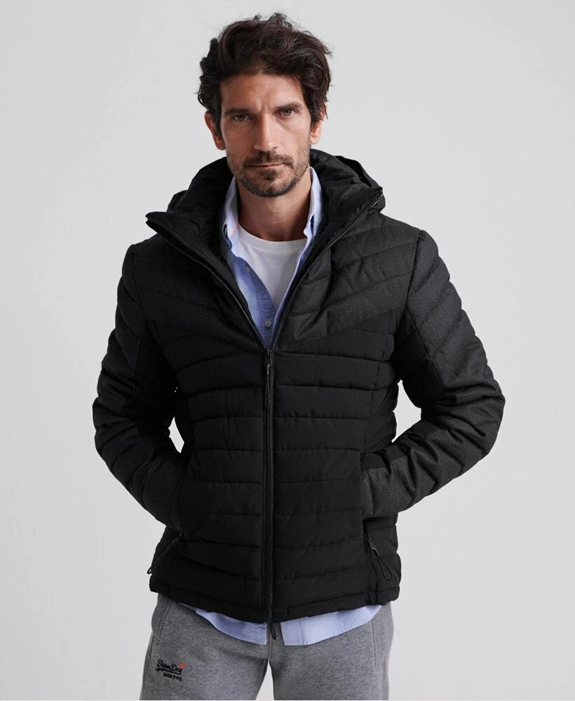 Superdry Tweed Mix Fuji Jacket Jet Black Quilted Windcheater Ship