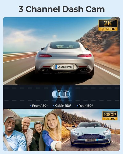 AZDOME M550 Pro 3 Channels Dash Cam Front 4K/ Cabin 1080p/ Rear 1080p WiFi GPS - Picture 2 of 9