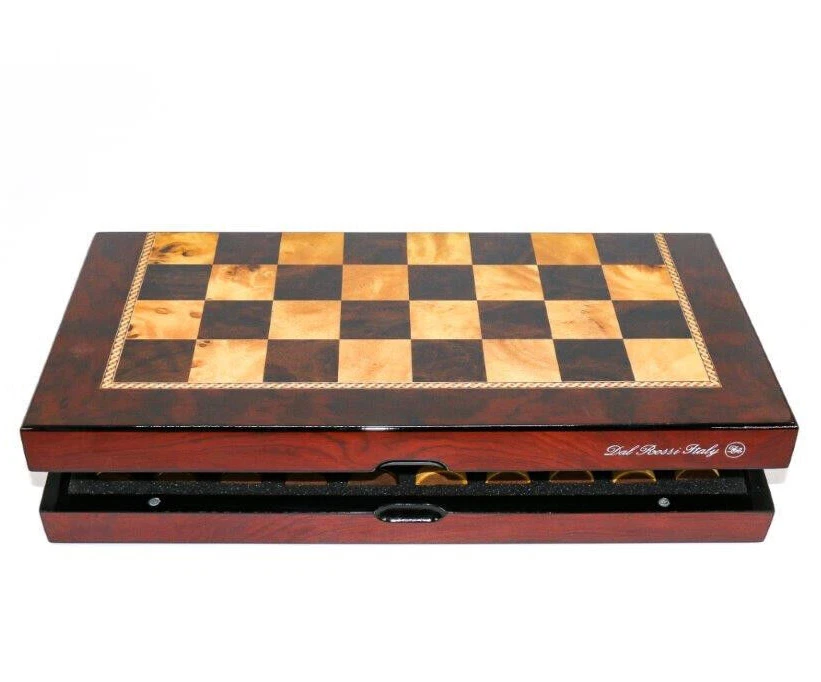 Dal Rossi Italy Ivory & Brown Chess Set on a 16" Mahogany Finish Folding Board