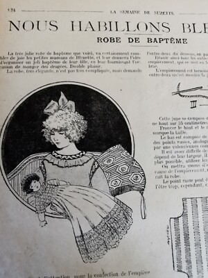 PATRON ORIGINAL POUR La Poupee  Bleuette Robe Rebrodee Mars 1933 EUR 6