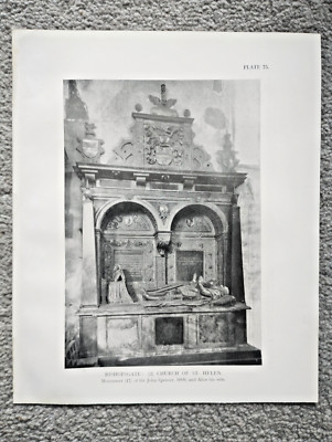 Monument of Sir John Spencer @ Church of St Helen, London - Antique Print - 1929