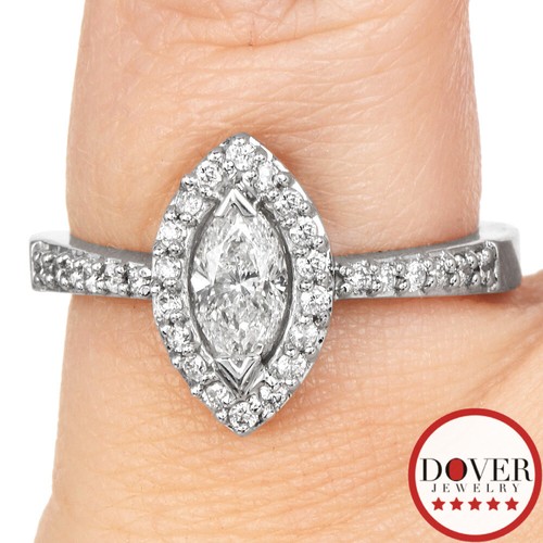 Estate 0.71ct Diamond 14K Gold Marquise Cut Halo Engagement Ring NR