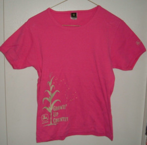 John Deere "Growing Up Country" Youth Girls Large Pink T-Shirt