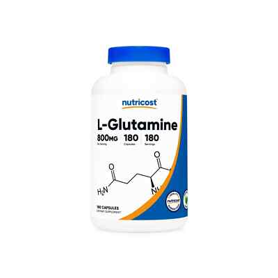 Nutricost L-Glutamine 800mg, 180 Caps GF Non-GMO - EXP 04/2026
