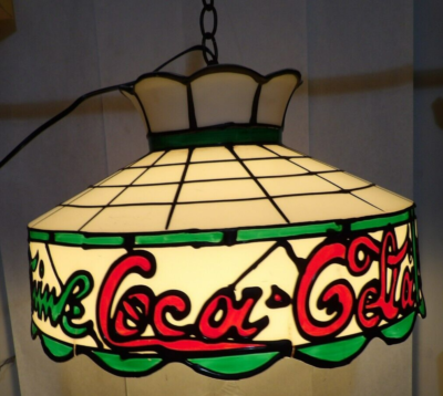 VTG 1960s70s Coca-Cola Faux Stained-Glass Hanging Light Lamp Sign