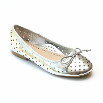 L'Amour Girls Silver Flat With Bow