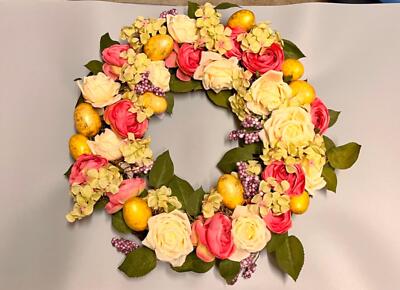 Pier 1 Imports Spring Easter Elegant Floral w/ Eggs Wreath 22'' New